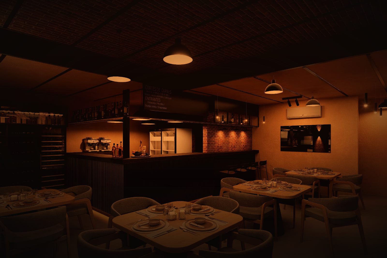 Salón de BRASAS al caer la noche